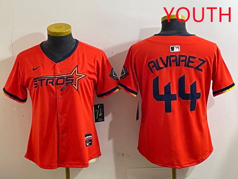 Youth Houston Astros 44 Alvarez Orange Three generations Joint Name 2025 Nike MLB Jersey style 412